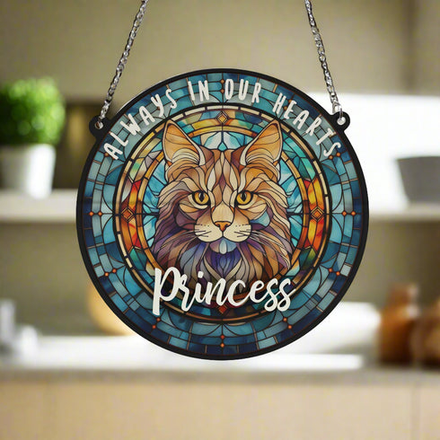 Cat Maine Coon Memorial Stained Glass Effect Suncatcher